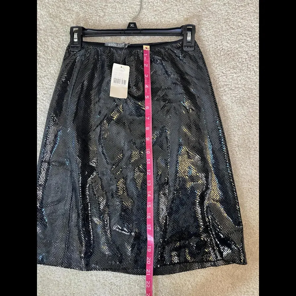 Bisou Bisou Black Sequin Pull-On Skirt Women’s Size S NWT Party‎ Holiday Shine